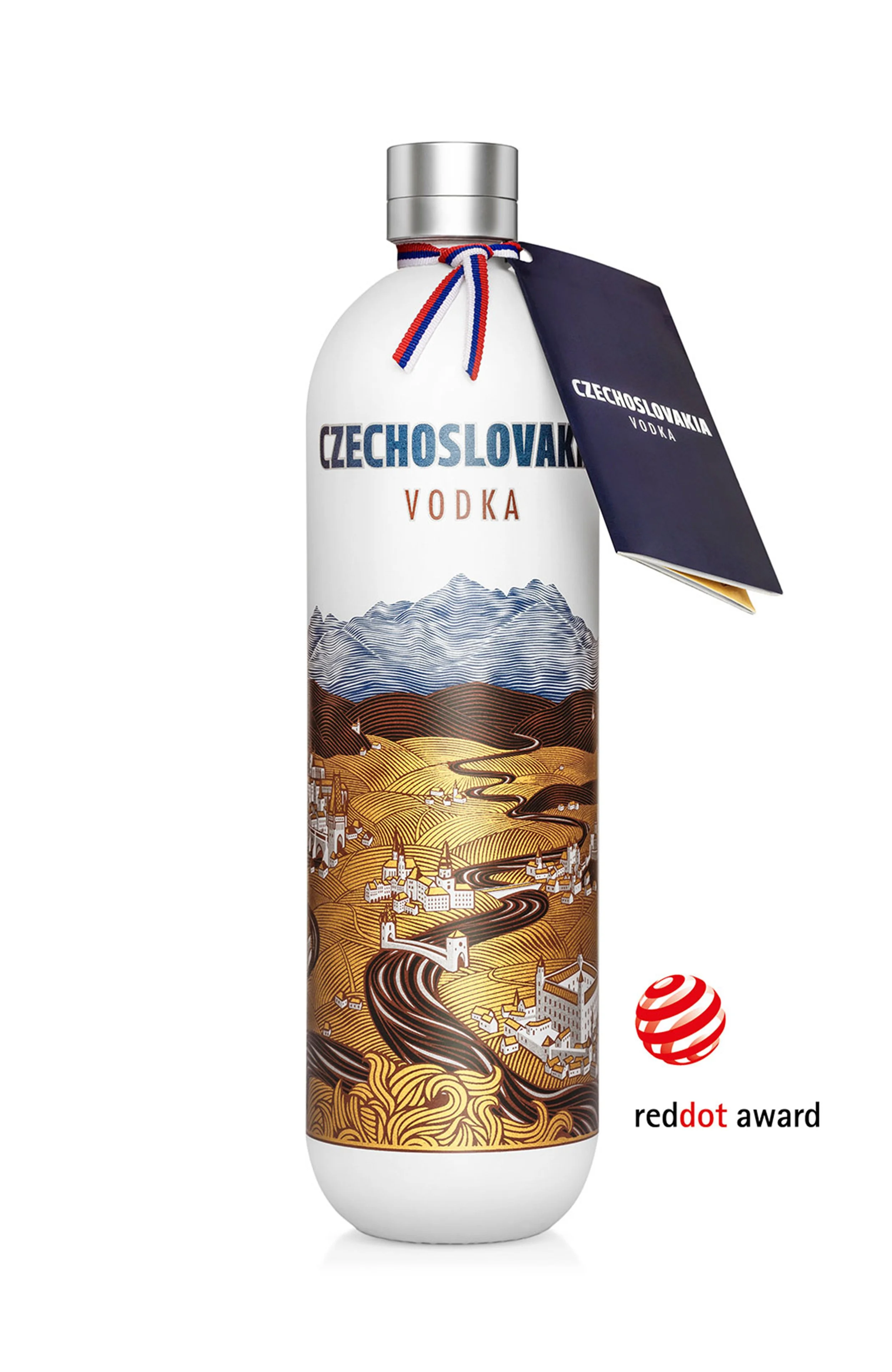 Czechoslovakia vodka bottle packaging design on white background