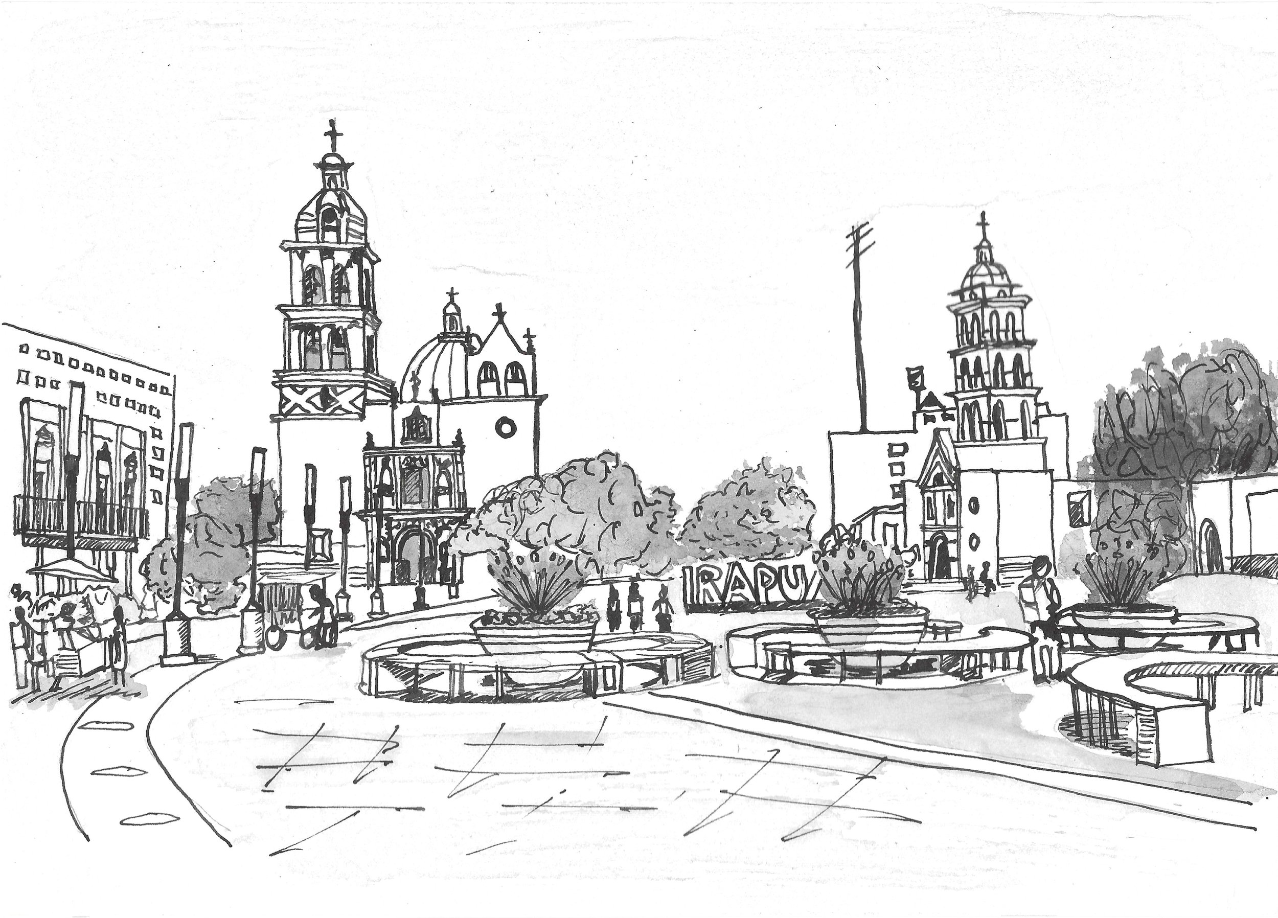 Plazuela Hidalgo. 
Tinta china y acuarela.