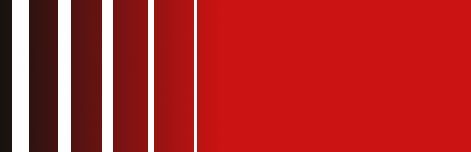 Red background with vertical black and gray stripes on the left side.