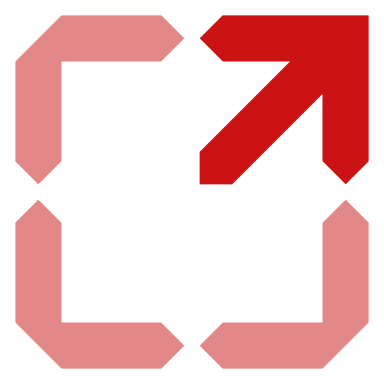 Red square with cut corners with red arrow forming an abstract geometric design.