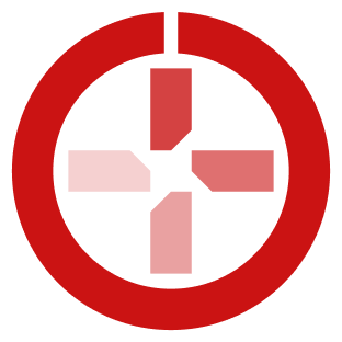 A red and black crosshair or target symbol with a circular outline.