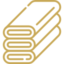 Stack of three books with gold outlines