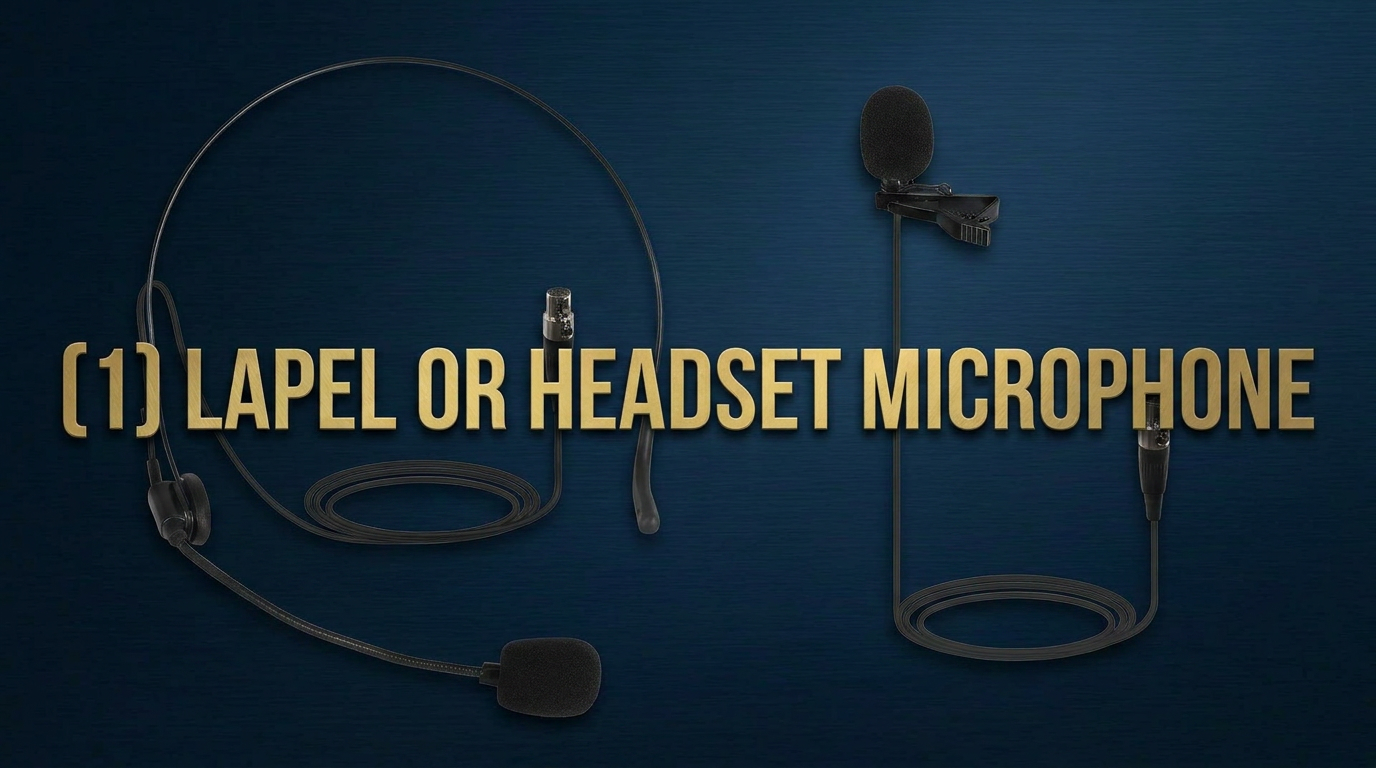 A lapel or headset microphone with a foam windscreen and a clip, displayed against a dark background.