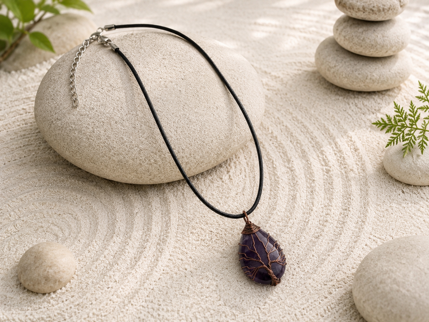 Amaythest Tree of Life Crystal Necklace