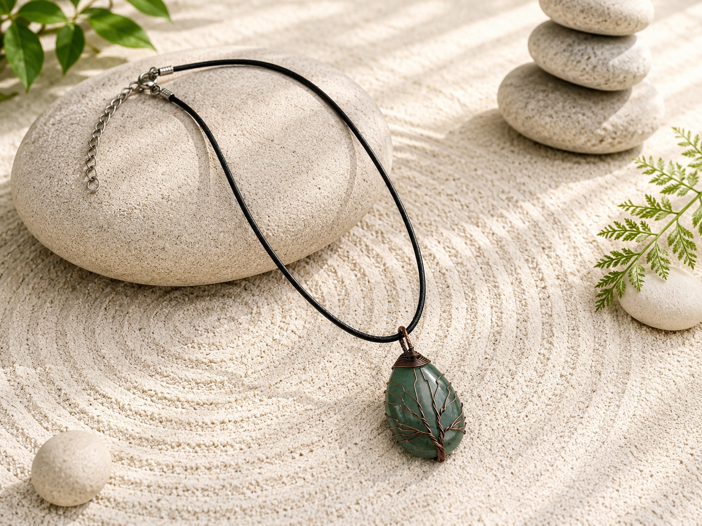 Green Aventurine Tree of Life Crystal Necklace
