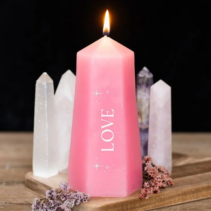 Love Crystal Candle with Rough Rose Quartz Clearance
