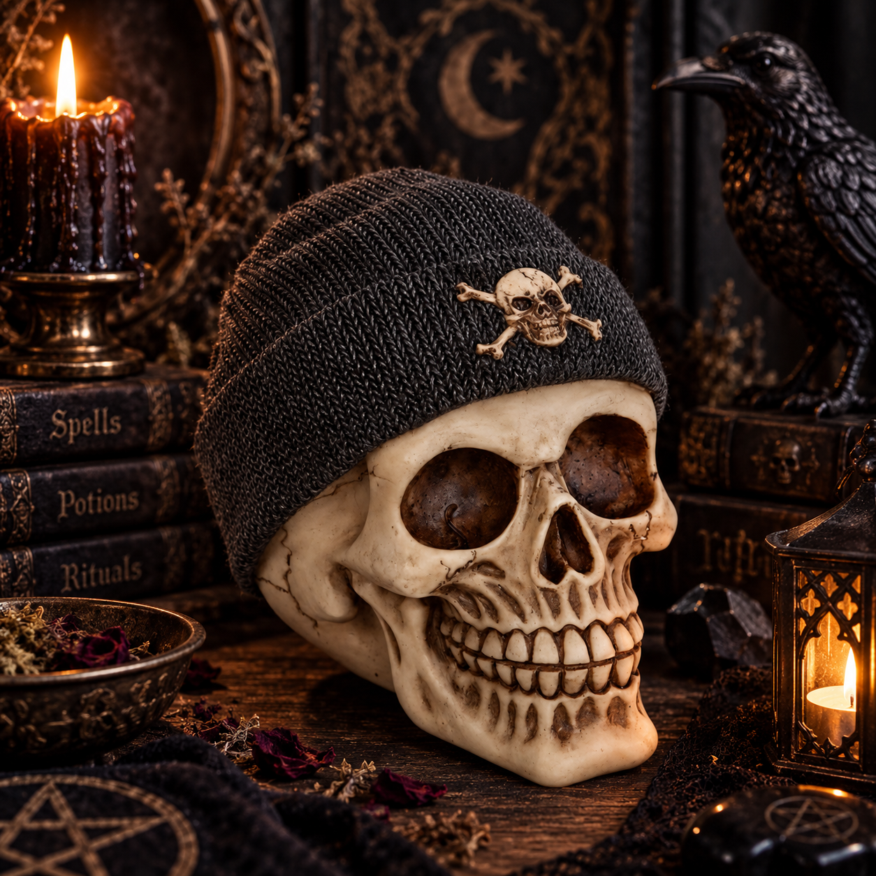 Skull Ornament with Beanie