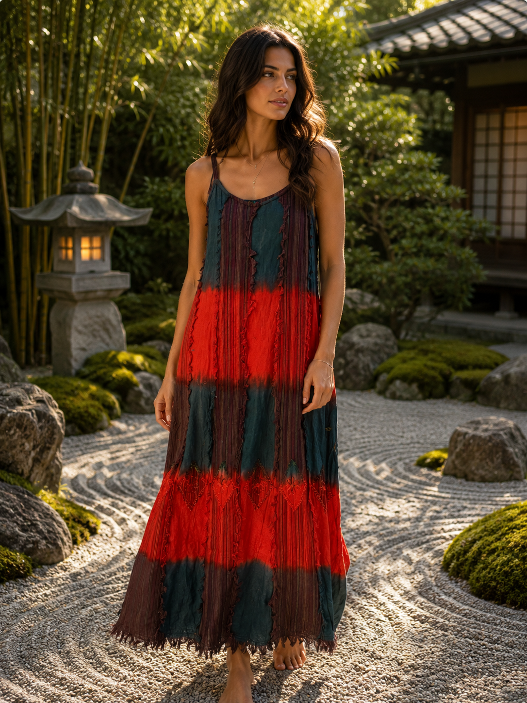 Dip-Dye & Stripe Long Strappy Dress Medium