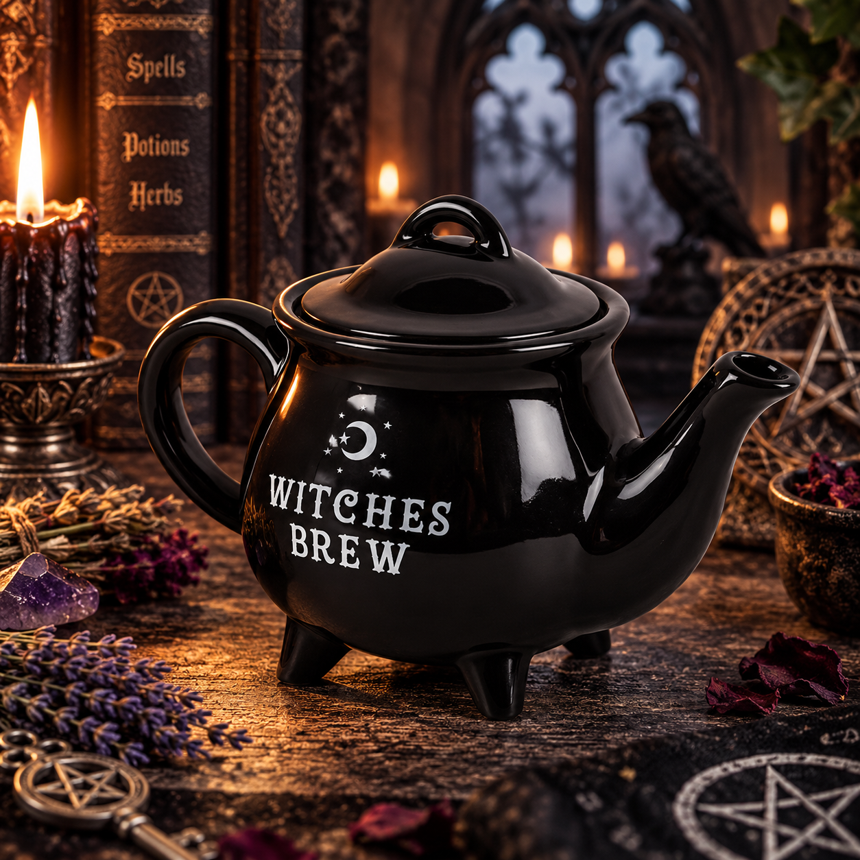 View All Halloween Lines > Witches Brew Black Ceramic Tea Pot