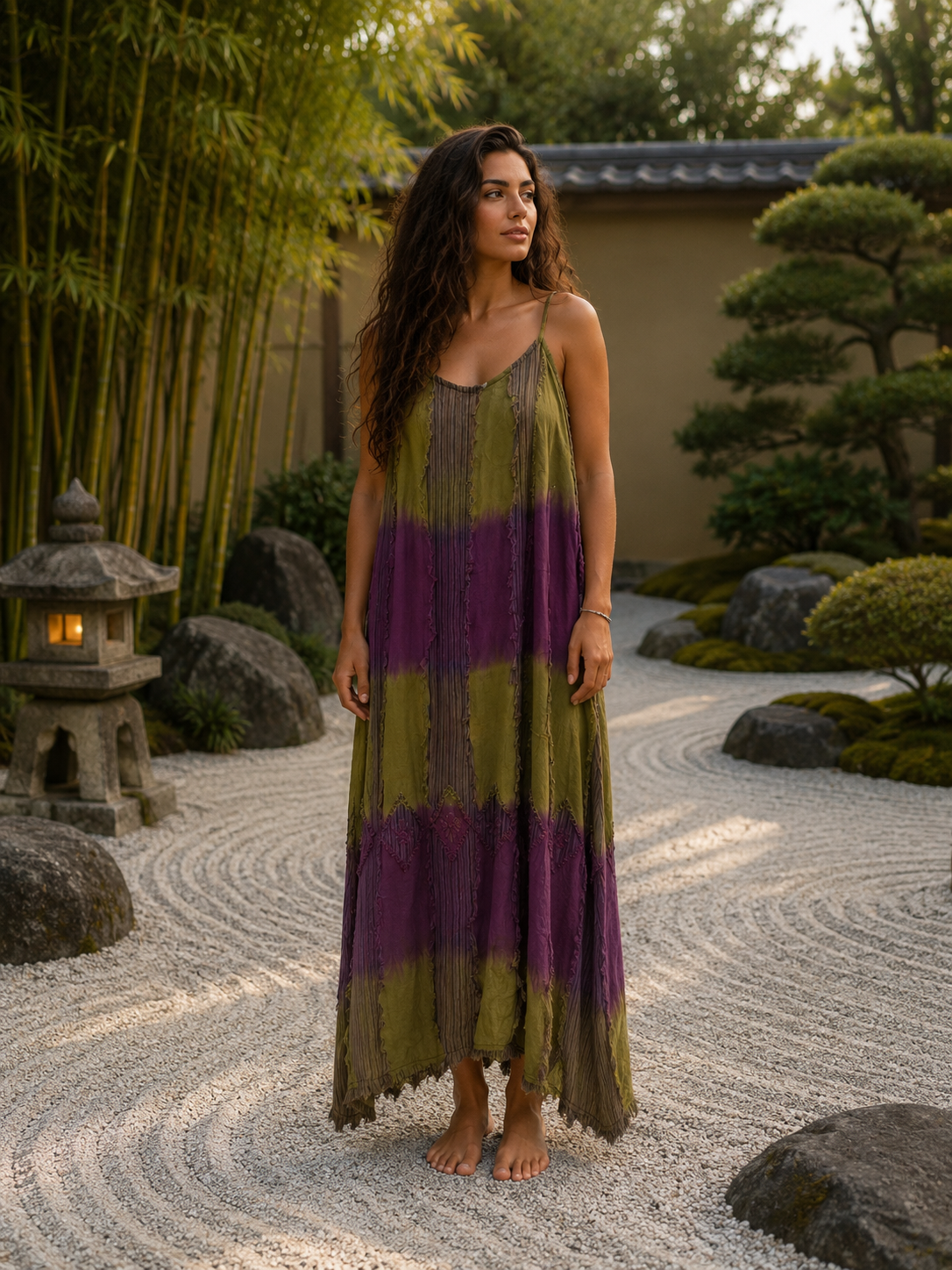 Dip-Dye & Stripe Long Strappy Dress Medium