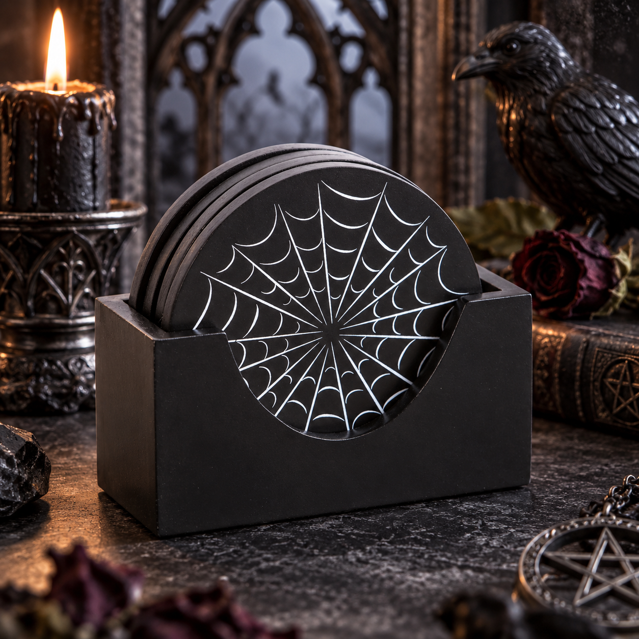 Black Spiderweb Coaster Set