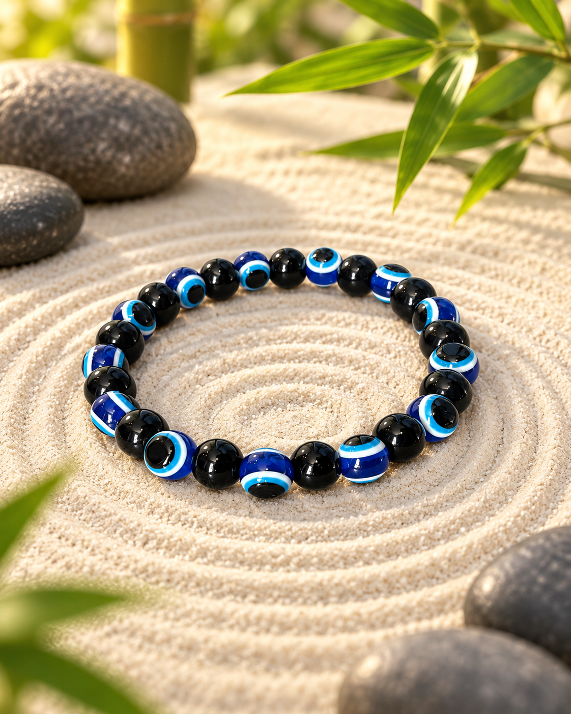 Reiki Infused Obsidian Blue Evil Eye Bracelet 8mm