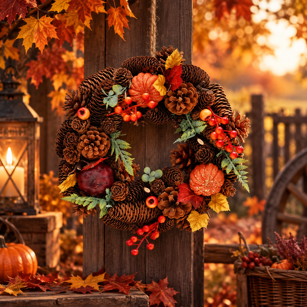30cm Autumnal Pumpkin Leaf Wreath