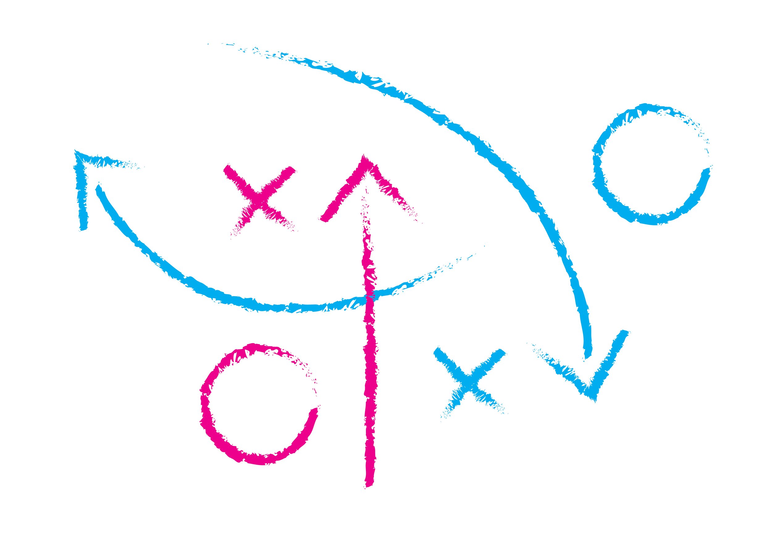 Alkamee Strategy. Hand-drawn smiley face with blue and pink marker lines spelling 'xoxo' on a white background.