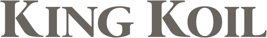 King Koil Logo,  in large gray letters on a black background.