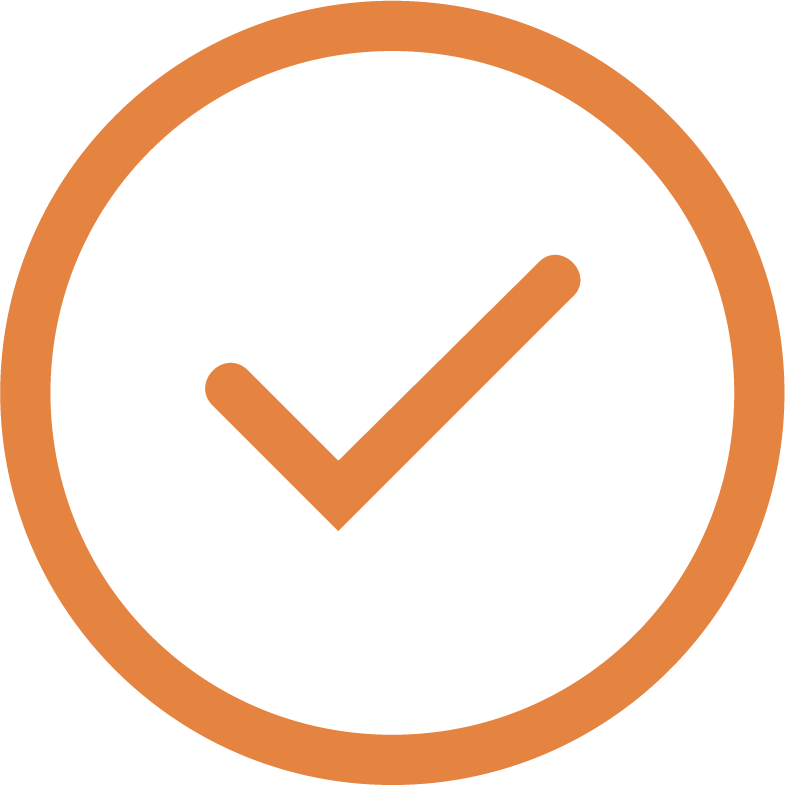 Orange circle with a large orange checkmark inside, indicating completion or approval.