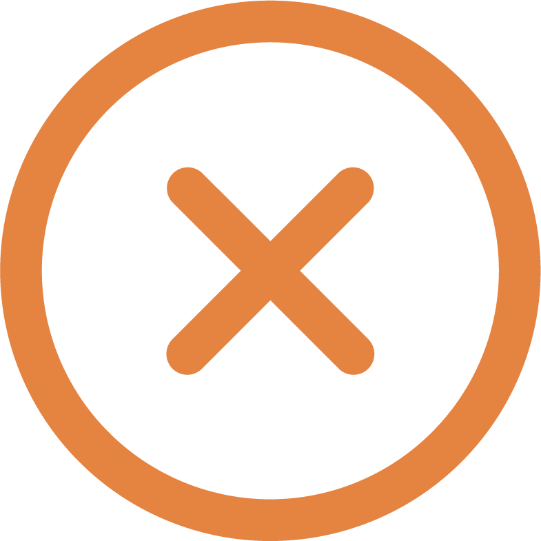 Orange circle with a large orange 'X' in the center.