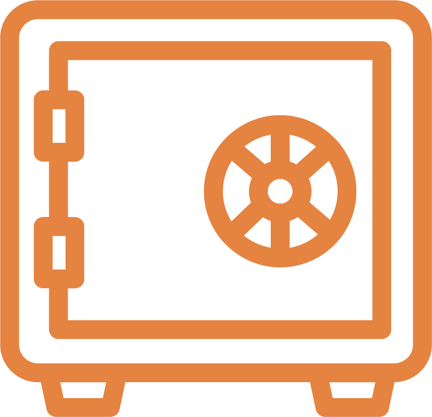 Icon of a safe or vault with a circular locking mechanism.