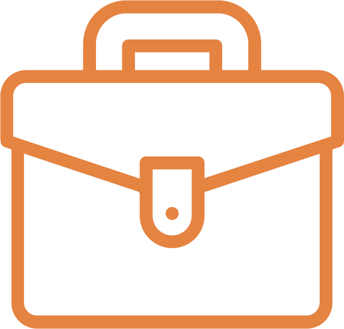 Outline icon of a brown briefcase with a handle.