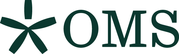 Logo avec un symbole stylisé ressemblant à un ruban ou une bande, suivi du texte "OMS" (Organisation mondiale de la santé).