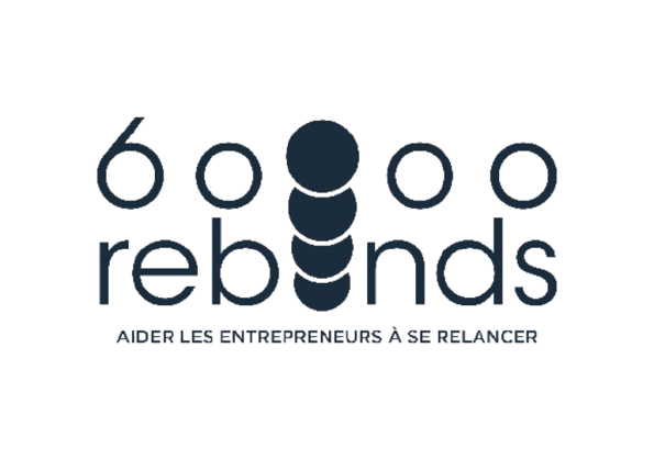 Logo de l'association 60000 rebonds avec la tagline "Aider les entrepreneurs à se relancer"