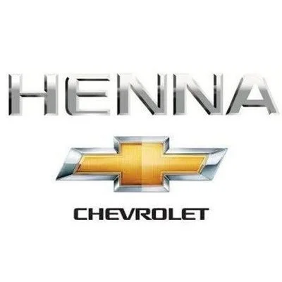 The image features the words 'HENNA' and 'CHEVROLET' with the Chevrolet logo in between, displayed in metallic and gold colors on a white background.