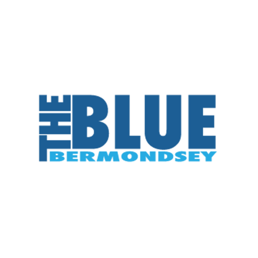 Logo with the text 'The Blue Bermondsey' in different shades of blue in a stylized, blocky font against a white background.