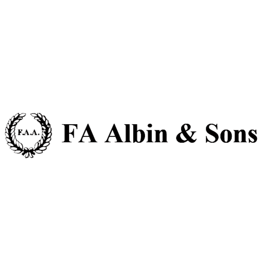 Logo for FA Albin & Sons, featuring a laurel wreath with the initials F.A.A. inside and the company name to the right in bold text.