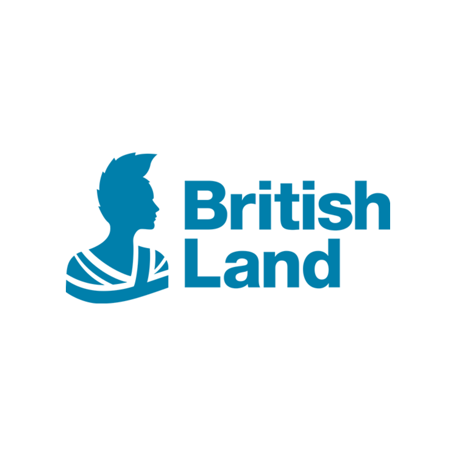 Logo for British Land featuring a blue silhouette of a woman with a hairstyle resembling a mohawk and the text "British Land" in blue.