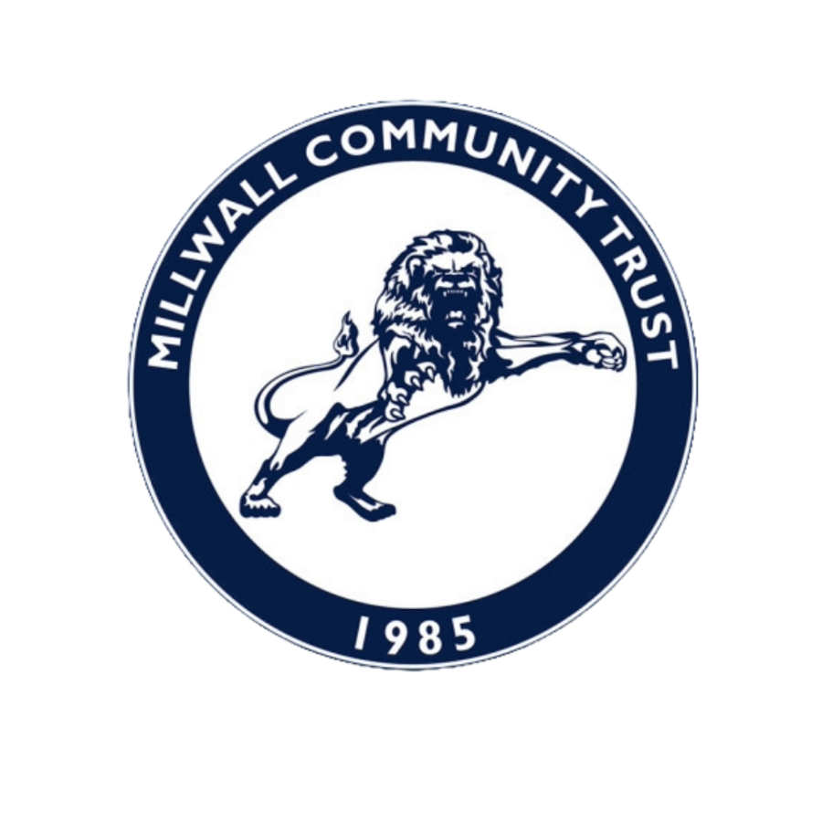 Logo of Millwall Community Trust featuring a lion in a walking pose, surrounded by the text "Millwall Community Trust 1985" in a circular form.