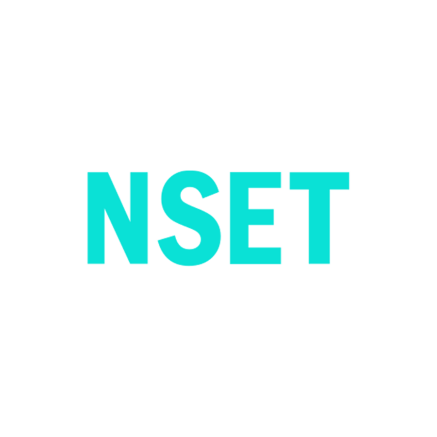 Text reading 'NSET' in large, blue font on a white background.