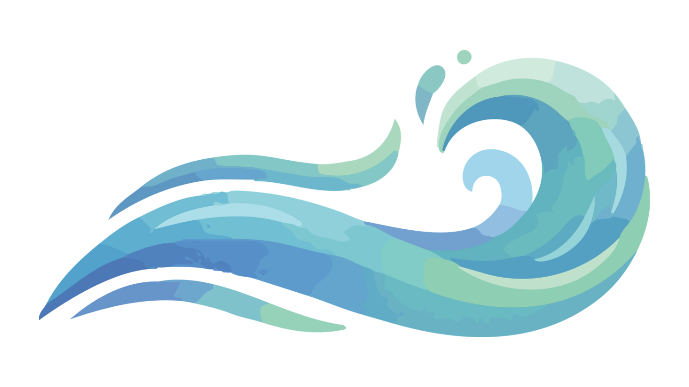 An abstract digital illustration of a wave in shades of blue and green.