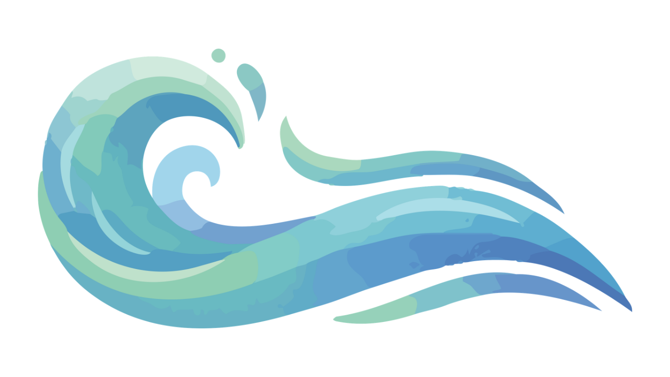 Abstract digital illustration of a wave in shades of blue and green.