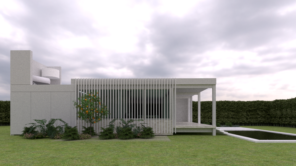 Casa moderna de arquitectura minimalista con jardín y piscina