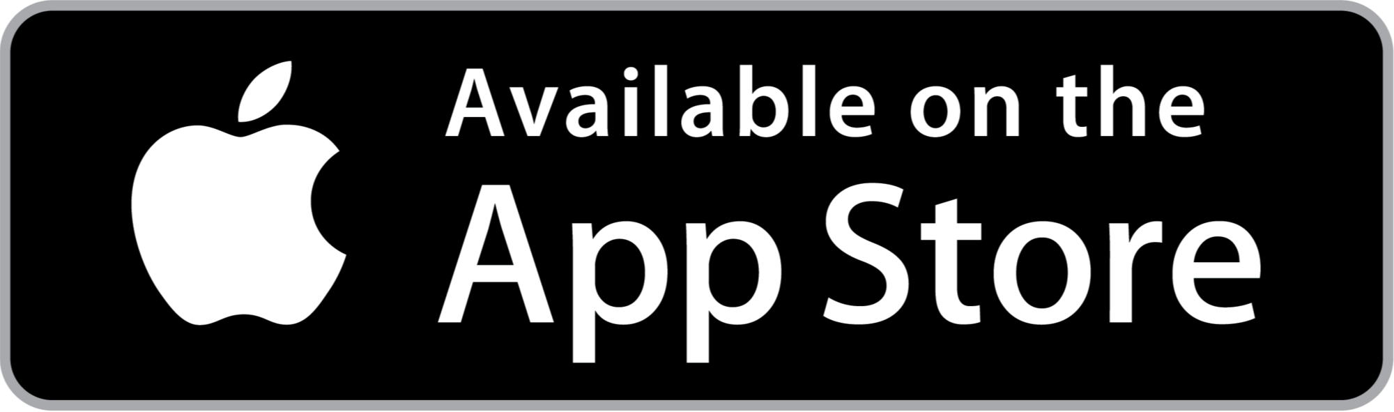 Black and gray rectangular banner with the Apple logo and the text "Available on the App Store".