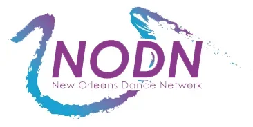 Logo of the New Orleans Dance Network with stylized blue and purple brush strokes and text 'NODN' and 'New Orleans Dance Network'.