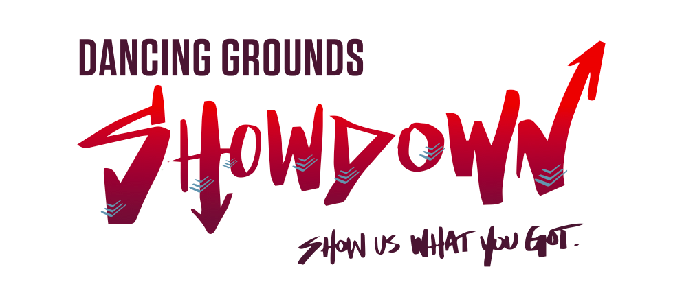 The image features text about dancing grounds, with the words 'Dancing Grounds Showdown' in bold, stylized red and purple font, and the phrase 'Show us what you got' in handwritten style.