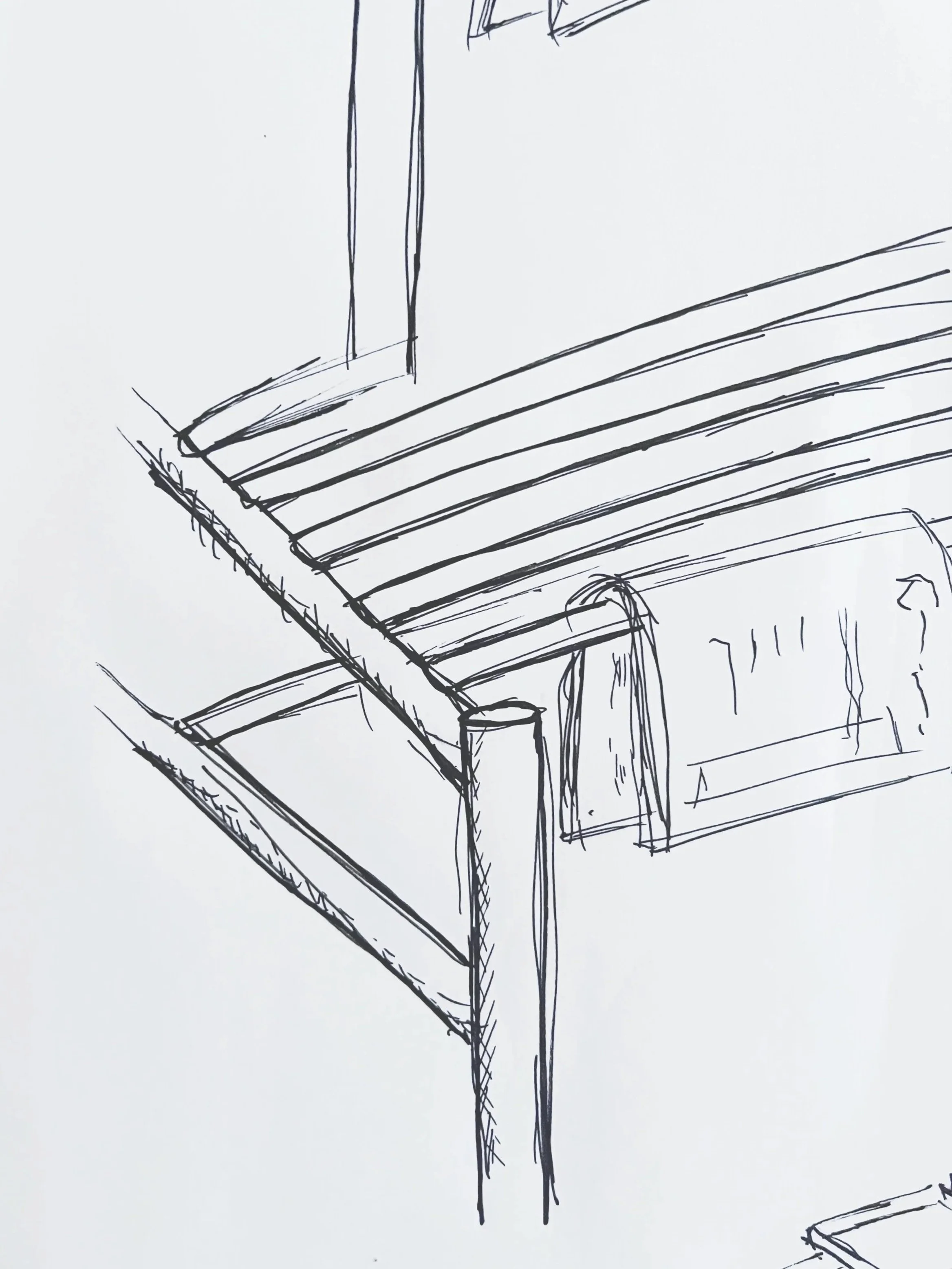 A sketch of Flatpack sofabord med bakke af Mark de Vos Dalhoum. / Coffee table with tray by Mark de Vos Dalhoum.
