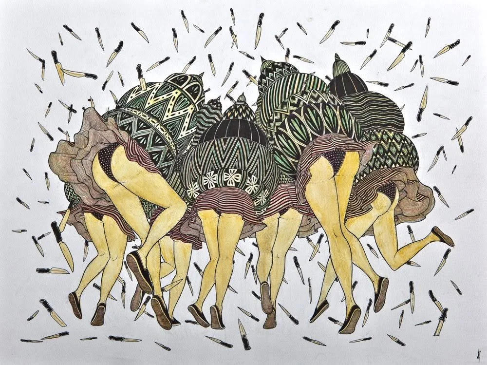 Couteaux - ink & watercolor, 18x24 2012