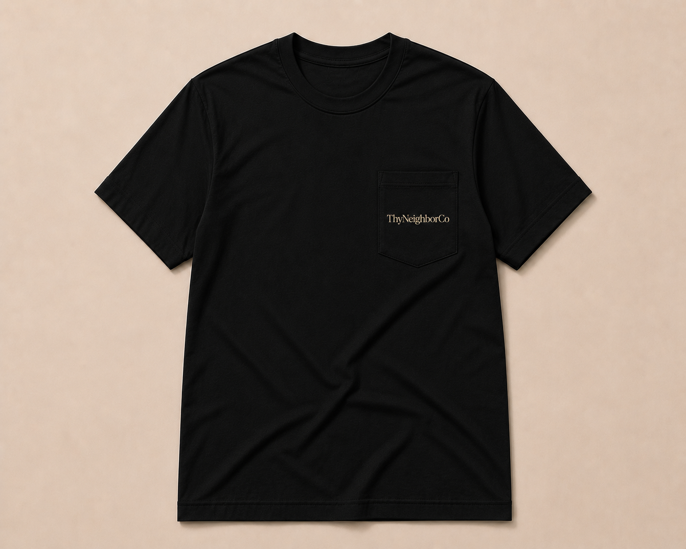 Timeless Black Front Pocket Logo "ThyNeighborCo" T-Shirt