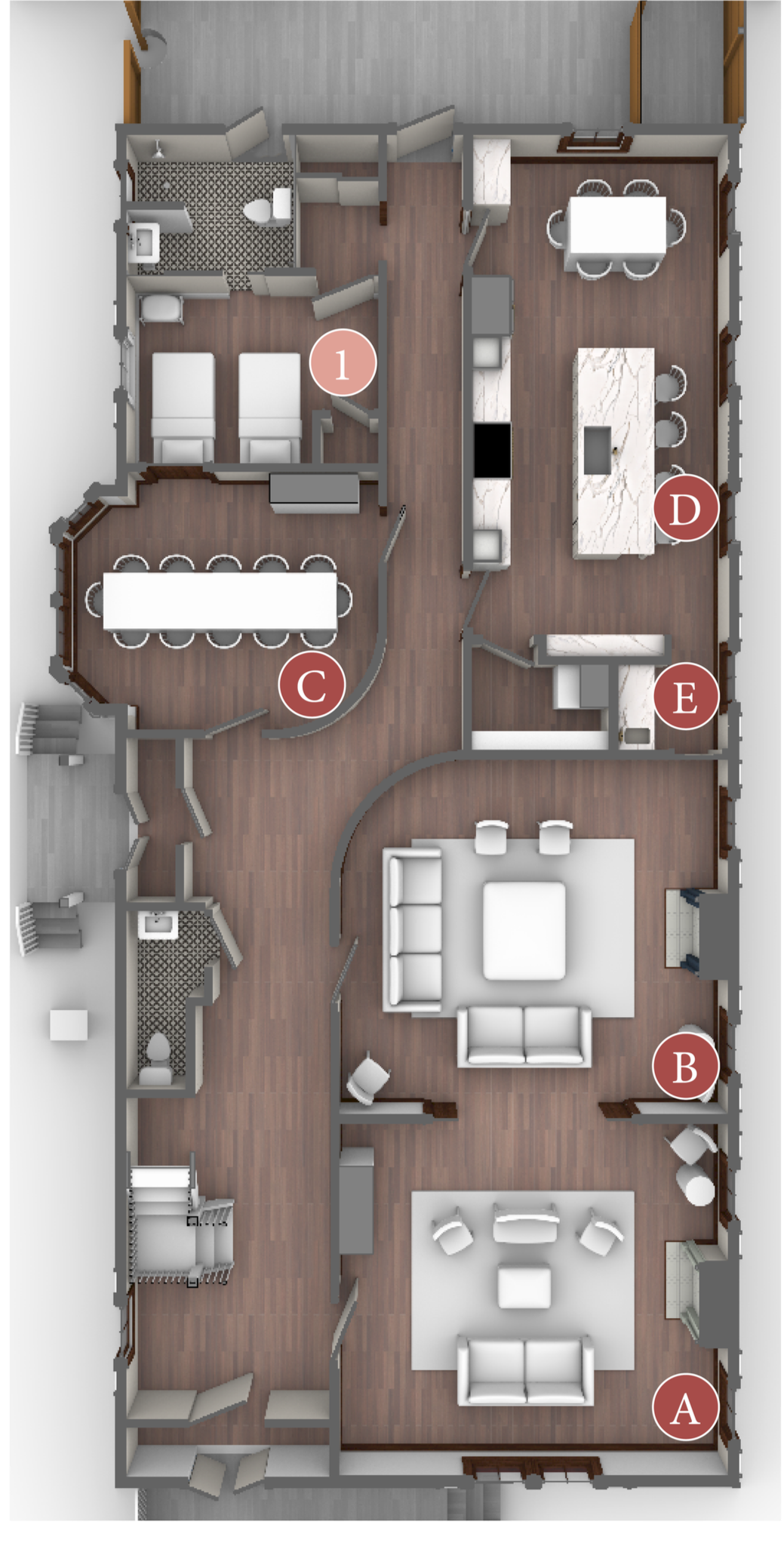 Floor plan of the restored first floor in the 1886 Mollie Walters House.