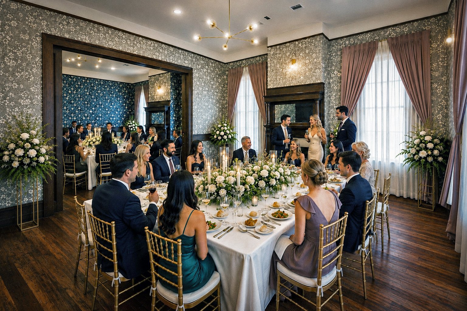 A wedding reception in the Mollie Walters Scarlet Parlor