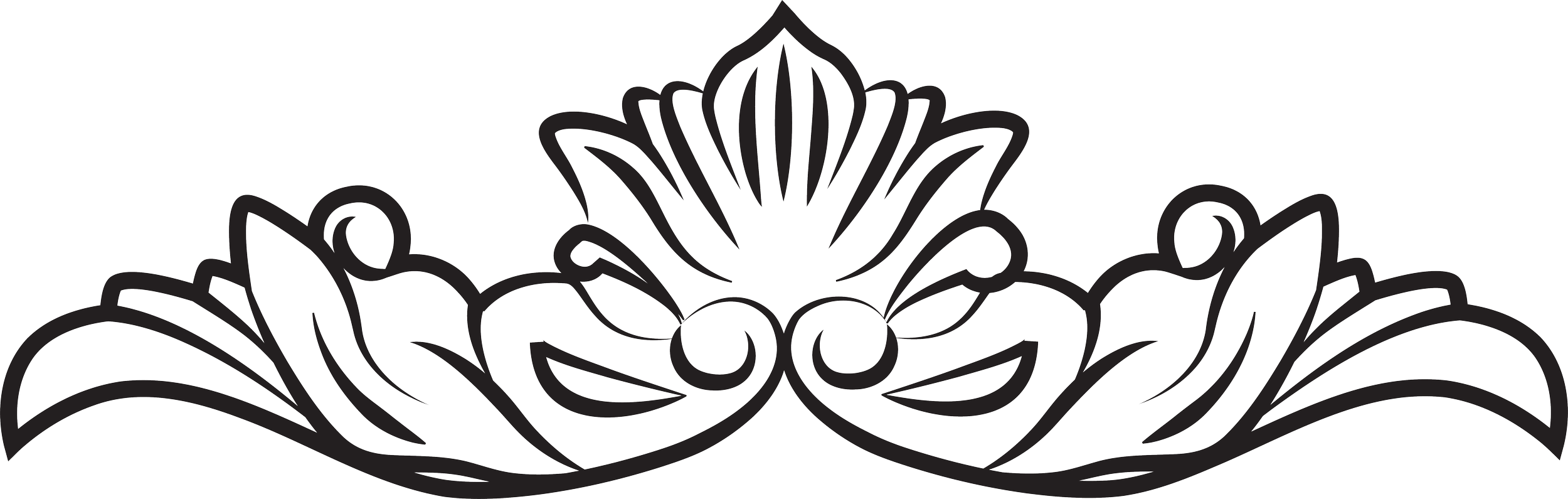Decorative floral design with symmetrical pattern of leaves and petals.