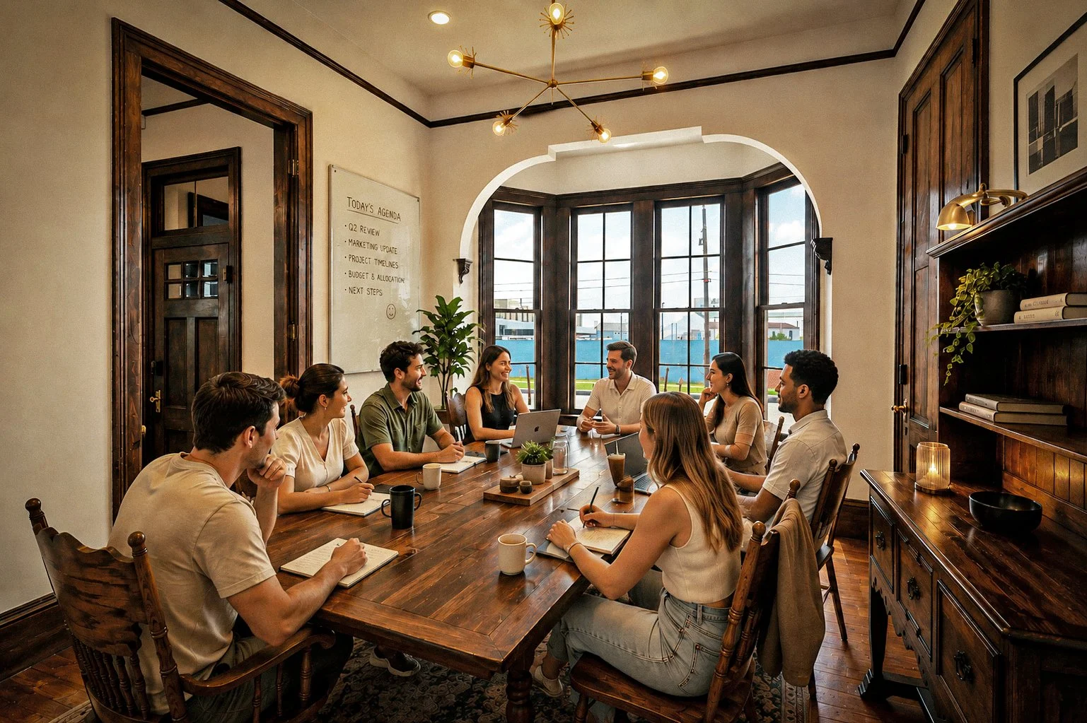 A meeting at Mollie Walters Dining Hall conference table