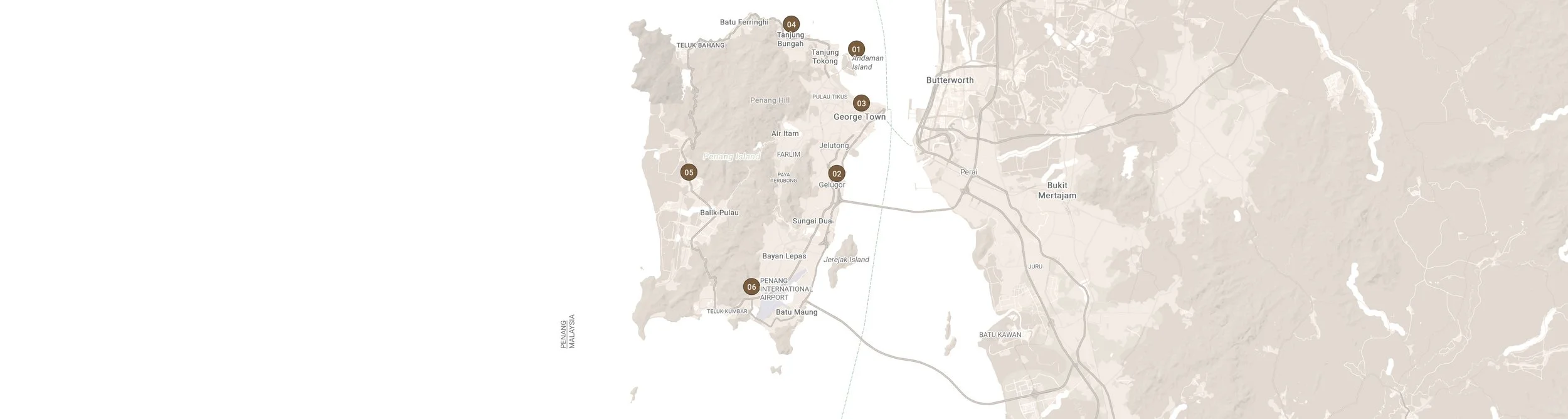Areas of Penang island new property developments