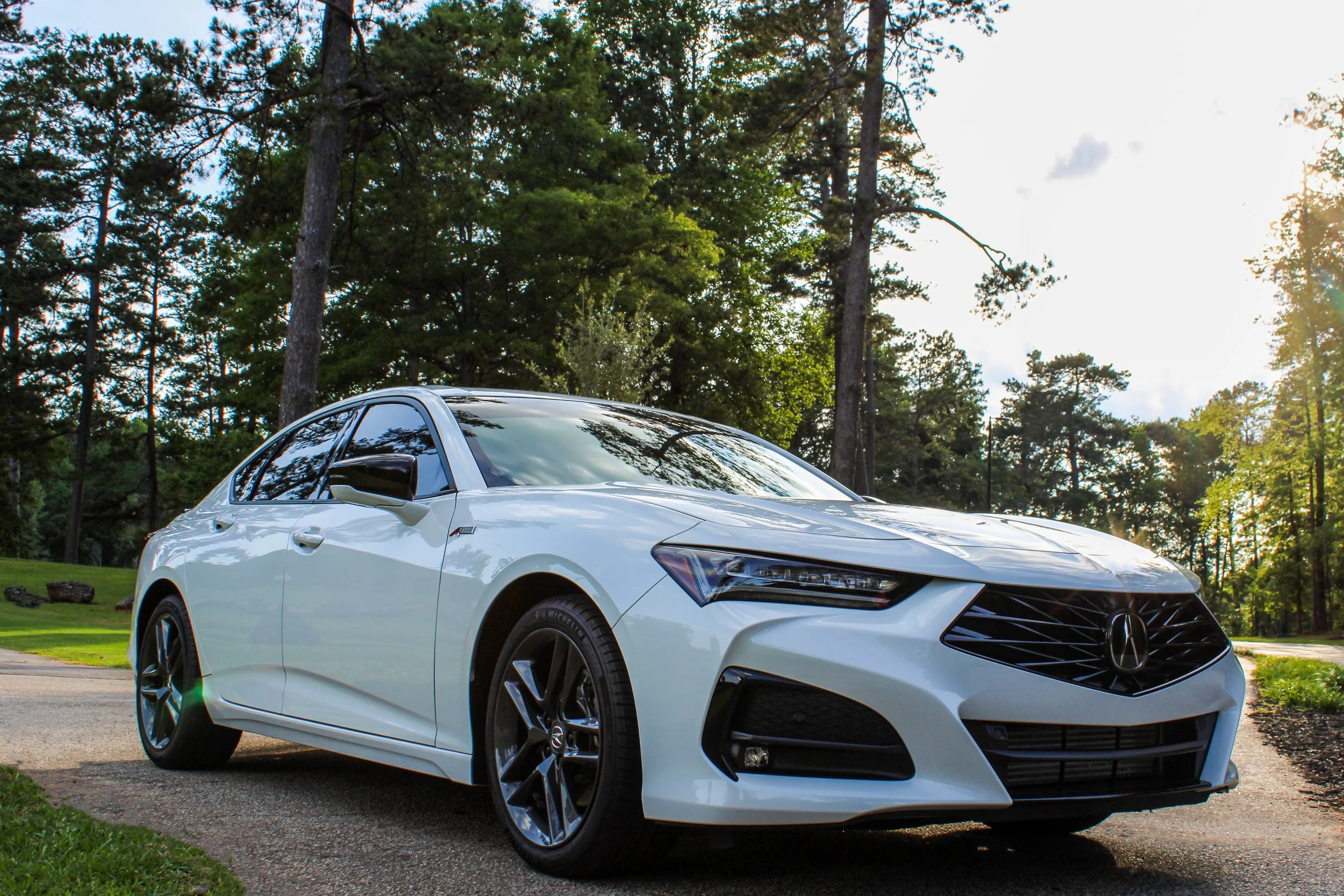White Acura TLX automotive photography in Senoia GA