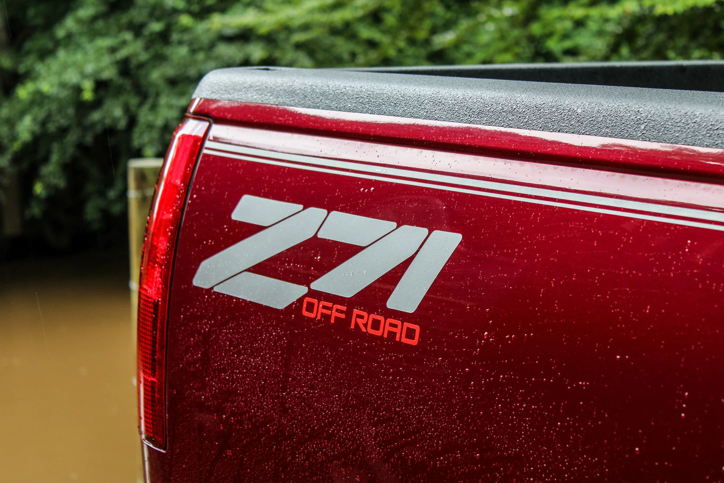 Z71 Off Road badge detail on maroon truck in Senoia GA