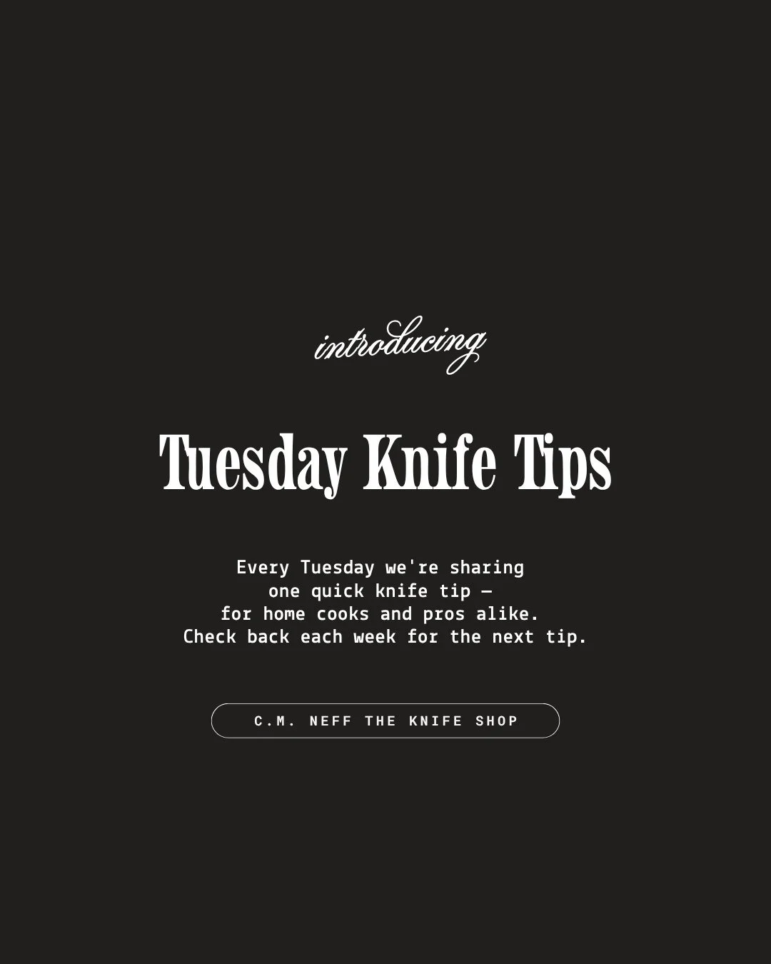 Introducing Tuesday Knife Tips.⁠
⁠
Two editions:⁠
&rarr; Home cook⁠
&rarr; Professional cook⁠
Alternating.⁠
⁠
The small habits that make every cut cleaner, faster, and safer &mdash; straight from the bench.⁠
⁠
First tip drops on Tuesday. ⁠
⁠
FAQ : li