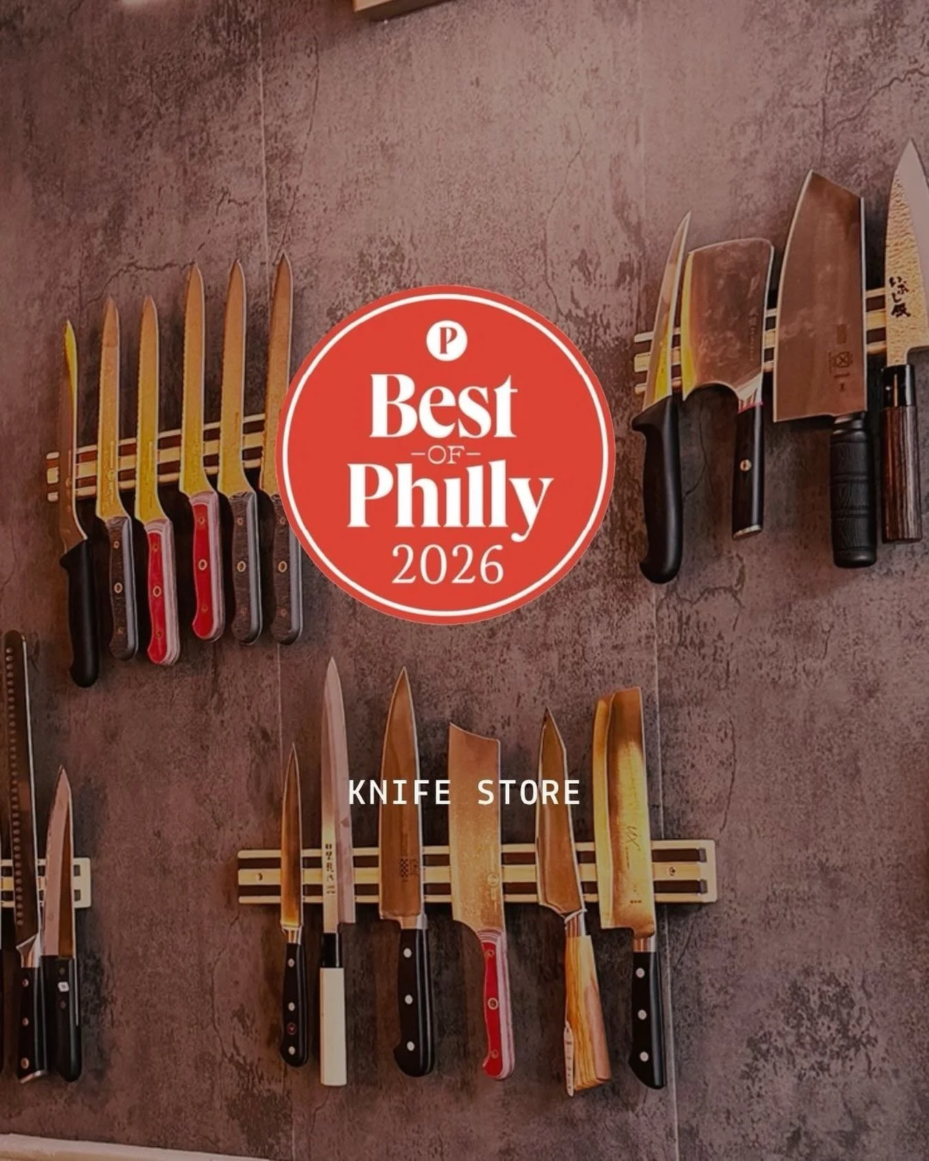 Officially Best of Philly 2026&reg; for Knife Store. 🔪
Thank you @phillymag &mdash; and to our knife specialist Drew Baker @drewsavesknives whose sharpening keeps them coming back &ndash; from Philly&rsquo;s best chefs to weekend home cooks &ndash; 