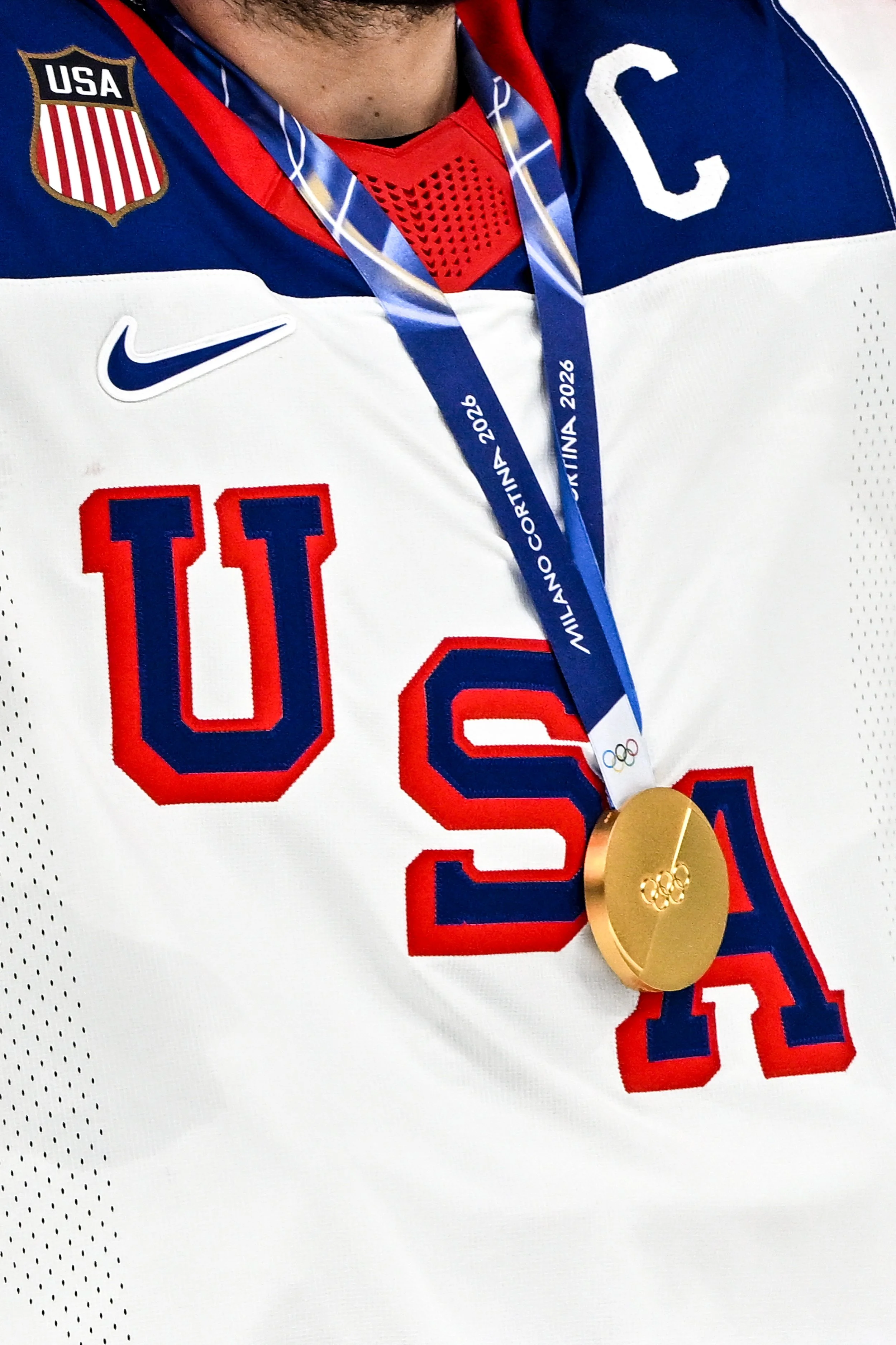  The gold medal won by the United States, worn by captain Auston Matthews 